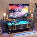 Bestier Bedroom TV Stand for 55 Inch TV Gaming Entertainment Center Industrial Rustic TV Stand with Led Lights 20 Modes TV Console with Fabric Drawer