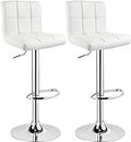 Lennox Furniture 360-Degree Set of 2 Swivel Adjustable Height White Bounded Leather Bar Stool Chair, with Backrest & Stable Footrest White