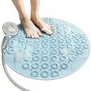Meeyou Textured Surface Round Non Slip Shower Mat Anti Slip Bath Mats with Drain Hole in Middle for Shower Stall,Bathroom Floor,Showers 22 x 22 inches Blue