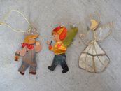 Lot of 3 Vintage Handmade Thin Metal Christmas Ornaments Angel Boys