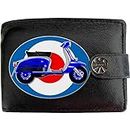 Scooter Moped Mods 60s Mod KLASSEK Mens Wallet Real Black Leather RFID Blocking with Coin Pocket and Metal Gift Box