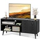 WLIVE Mid-Century Modern TV Stand for 55" TV, Entertainment Center with Storage, Open Shelves TV Console for Living Room and Bedroom, Black