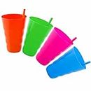 REWARD SALE Drinking Glasses Toddler Sippy Cup Kids Glass Coloured Plastic Tumblers Water Cocktail Milk Juice Glassware Baby Built in Straw Tumbler Childrens Party No Spill Dishwasher Safe (4 Pcs)