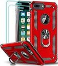 LeYi iPhone 7 Plus/8 Plus Case, iPhone 6s Plus/6 Plus Case with Magnetic Ring Holder, Full Body Protective Silicone TPU Armor Phone Cover with Screen Protector for Apple iPhone 8/7/6/6s Plus Red