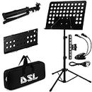 DSL Music Stand - Music Stands for Sheet with Carrying Bag - Metal Sheet Music Stand Foldable with Tripod Base - Black