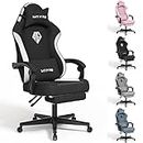 SITMOD Gaming Chair with Footrest-Computer Ergonomic Video Game Chair-Backrest and Seat Height Adjustable Swivel Task Chair for Adults with Lumbar Support(Black-White)-Fabric