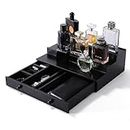 Boulphia Perfume Organizer for Dresser, Cologne Organizer for Men, Wooden Perfume Holder Cologne Stand with 3 Tier Display Shelf, Drawer and Hidden Compartment for Storing Perfumes and Accessories