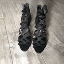 Women's Vince Camuto Fantin Shoe Black Leather Strappy Sandal Heels SZ 5