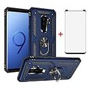 Phone Case for Samsung Galaxy S9 Plus with Tempered Glass Screen Protector Magnetic Rugged Stand Ring Holder Accessories Protective Hard Shockproof Bumper Glaxay S9+ 9S 9plus S9plus S 9 Women Blue