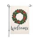 NowSport Welcome Magnolia Leaves Wreath Burlap Garden Flag, Double Sided Vertical House Flags, Welcome to Our Home Banners Farmhouse Yard Outdoor Decoration 12.5 x 18 Inch