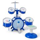 Costway Kids Drum Set Educational Percussion Musical Instrument Toy with Bass Drum-Blue