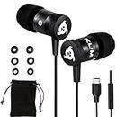 KLIM Fusion C - USB-C Earbuds with Microphone + Long-Lasting Wired Ear Buds + 5 Years Warranty - Innovative: in-Ear with Memory Foam + Earphones with Mic and 3.5 mm Jack - New 2023 Version - Black