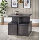 Modern Kitchen 5 Pc Dining Set Table Padded Storage Ottoman Stool Chairs Gray