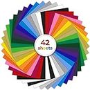 Heat Transfer Vinyl 42 Pack: Ohuhu 12" x 10" HTV Vinyl for Circut Easy to Cut & Weed for T-Shirts Hats Leathers DIY - 20 Glossy Colours Iron on Vinyl via Heat Press Machine & Craft Cutter Machine