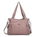 Angelkiss 2 Top Zippers Multi Pockets Women Handbags/Washed Leather Purses/Shoulder Bags 1193 (Pink) …
