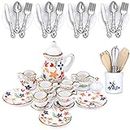 37 Pieces 1:12 Scale Miniatures Dollhouse Kitchen Accessories Include 16 Mini Doll Plates Knife Fork Spoon, 6 Mini Egg Beater Utensil, 15 Mini Tea Cup Set for Doll Toy Supplies (Flora Bloom)