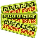 ANLEY Reflective Student Driver Magnetic Car Signs - Please Be Patient Student Driver - Yellow Large Bold Text Vehicle Safty Bumper Magnet For New Drivers or Beginner 10 inch - Set of 3