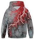 UNICOMIDEA Big Girls Pullover 3D Graphic Sweatshirt For Teen Boys Fun Theme Hoodies Pullover Red Lightning Hoody Size 11-13T