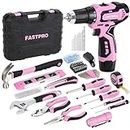 FASTPRO 160-Piece Pink Tool Set with 12V Cordless Lithium-ion Drill Driver, Lady's Home Repairing Tool Kit with Drill in Storage Case, For DIY, Home Maintenance.