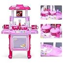 EVERGD Kitchen Playset Role Playing Game Small Kitchen Toy Play Set with Light and Sound 24 Accessories Included Best Gift for Boys Girls (Pink)