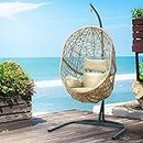 Gardeon Outdoor Egg Swing Chair Rattan Yellow Garden Bench Hanging Seat, Patio Baconly Furniture Chairs, with Cushions Stand Wicker Basket Water Resistant 150kg Capacity