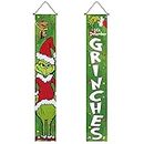 Merry Christmas Porch Sign, Grinch Christmas Decorations, Christmas Banners Hanging Flag, 12 X 72 Inches Christmas Decor for Yard Indoor Outdoor Xmas Party Front Door Wall