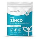 Zinco Integratore - 400 Compresse Vegane - 1 anno+ Fornitura - Zinco 15mg - Integratore Zinco per Mantenere il Normale Sistema Immunitario, Ossa, Capelli, Pelle e Unghie - Molto dosato - Nutravita