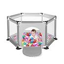 BALLSHOP Baby Playpen by 6 Sides with Round Zipper Door Play Pen for Toddlers Playpen Baby Gray (Without Ocean Ball)