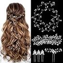 Alltope 6 PCS Wedding Hair Vine for Brides, 39.4 Inch Crystal Beads Bridal Hair Pieces with 4 Rhinestone Hair Pins & 1 Pearl Hair Comb, Bridal Hair Accessories Wedding Headband for Brides Bridesmaids