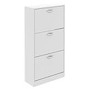 Vida Designs 3 Drawer Shoe Cabinet Cupboard Shoe Storage Organiser Pull Down Wooden Furniture Unit, White