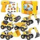 Vanplay 6 in 1 Take-Apart Construction Vehicles include Toy Drill & Box, Digger Excavators Truck Building STEM Learning Gift, Electric Drill Toy Set for Boys Girls 3 4 5 years old