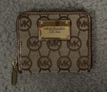 Michael Kors Monogram Jacquard Women's small Card Wallet zip around New with Tag