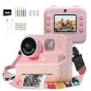 Mafiti Kids Camera Instant Print, 48MP Digital Camera Selfie 1080P Video Camera with 32G TF Card, Toys Gifts for Girls Boys Aged 3-12 for Christmas/Birthday/Holiday (Pink)