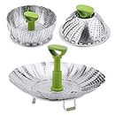 Zeakone Collapsible Vegetable Steamer Basket - Food Safe Round Stainless Steel Steaming Tray, Foldable Food Container, Expandable to Fit Various Size Pot (7.1" to 11") Dishwasher Safe