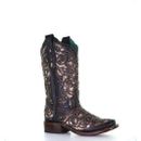 Corral Ladies Embroidery & Stud Black & Honey Square Toe Boots A4127