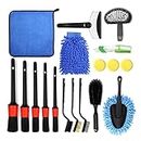 GUANJUNE 18Pcs Car Wash Cleaning Kit with Wash Mitt Sponge Towels, Tire Brush Tool Set, Interior Exterior Car Care Detailing Set for Car Motorcycle Bike Cleaning Wheels, Engine, Emblems, Air Vents