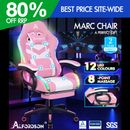 ALFORDSON Chaise Gaming Chaise de Bureau LED et Massant 8 Points Rose et Blanc