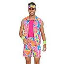 Yonroik Ken Costume Halloween Cosplay Couples Outfits Swimwear Suit 80s 90s Workout Costume Party Clothing for Adult Mens, Pink, Large