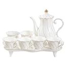 DUJUST 14 pcs Tea Set of 6 with Tea Tray & Spoons, Luxury British Style Tea/Coffee Cup Set with Golden Trim, Beautiful Porcelain Tea Set for Living Room Decor, Tea Party Set, Gift Package - White