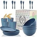 Wheat Straw Dinnerware Sets, Homienly 20pcs Unbreakable Microwave Dishwasher Safe Tableware Lightweight Bowls, Cups, Plates Set Reusable Dinner Plates Bowls set (Blue)