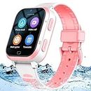 4G GPS Smart Watch for Kids,Kids Phone Smartwatch with Whatsapp Line,Anti-Lost Waterproof Video Phone Call Real-time Tracking Pedometer Voice Message Camera SOS Alarm Watch for Boys Girls Gifts(Pink)