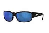 Costa Del Mar Caballito 6S9025 Rectangle Sunglasses for Men + BUNDLE with Designer iWear Complimentary Eyewear Kit, 11 Shiny Black / Blue Mirror 580p Polarized, 59