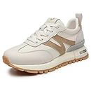 somiliss Sneakers for Women Genuine Leather Suede Patchwork Casual Lace Up Non-Slip Walking Tennis Running Shoes Fashion Sneakers Beige