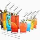 ALINK Bicchieri in vetro a coste con cannucce, set di 8, bicchieri da caffè ghiacciati in vetro scanalato, stile origami, bicchieri in vetro rigato per coocktail, acqua,2 pennelli per la pulizia
