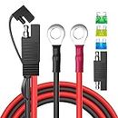 Cleqee SAE Connector Extension Charging Cable, SAE to Dual O Ring Termial Harness 10AWG Wire with 15A/20A/30A Fuses, Motorcycle Battery Charger 1M Wire for Cars, Motorcycles, Tractors
