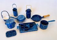 Lote de utensilios de cocina esmaltados azules para casa de muñecas utensilios de cocina de granito