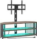 Rolanstar TV Stand with Mount and Power Outlet, Swivel TV Stand Mount with LED Lights for 45/55/60/65/70 inch TVs, Rustic Brown Entertainment Center Media Console with Height Adjustable Mount