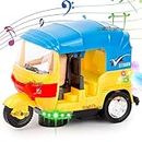Zest 4 Toyz Pullback Bump & Go Toys for Kids Auto Ricksaw Tricycle with Lights & Music Sound Toy- Yellow