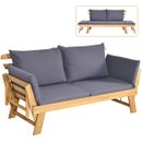 Patio Convertible Sofa Daybed Solid Wood Adjustable Furniture W/Thick Cushion
