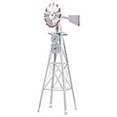 Gardeon Garden Ornaments Windmill, 8ft 245m Height Gardening Decor Metal Ornament Outdoor Wind Mill Spinner Decorations Home Yard Setting Decoration, Weather-Resistant with Nuts Bolts Grey